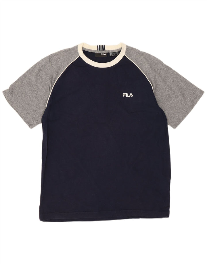 T-shirt Fila da uomo Top Small in cotone color block blu navy