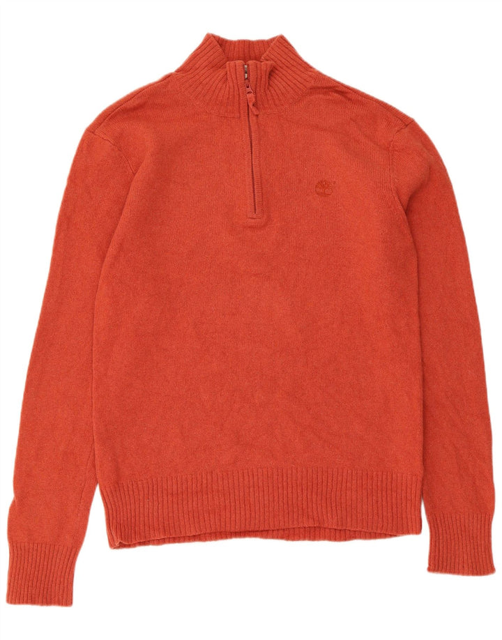 Timberland Maglione da uomo con zip e collo in lana d'agnello arancione grande