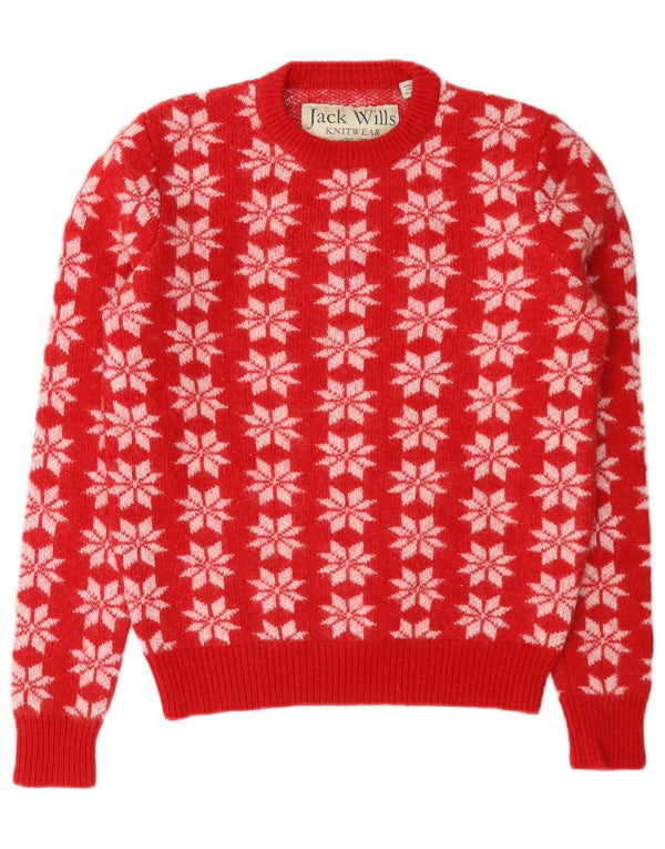 Maglione girocollo corto da donna Jack Wills UK 8 Small Red Fair Isle