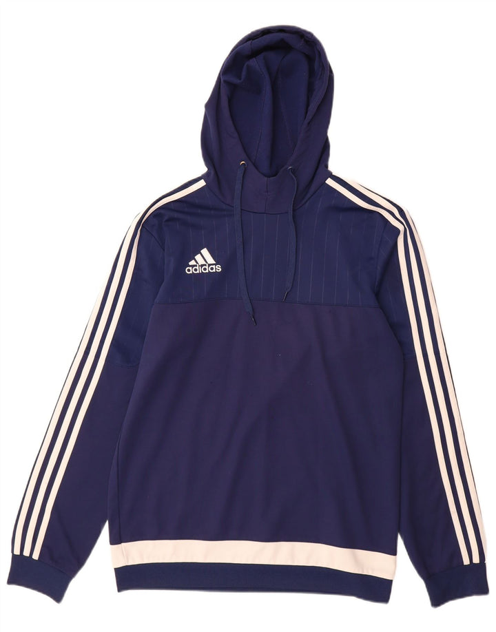 Felpa con cappuccio da uomo Adidas Small in poliestere color block blu navy