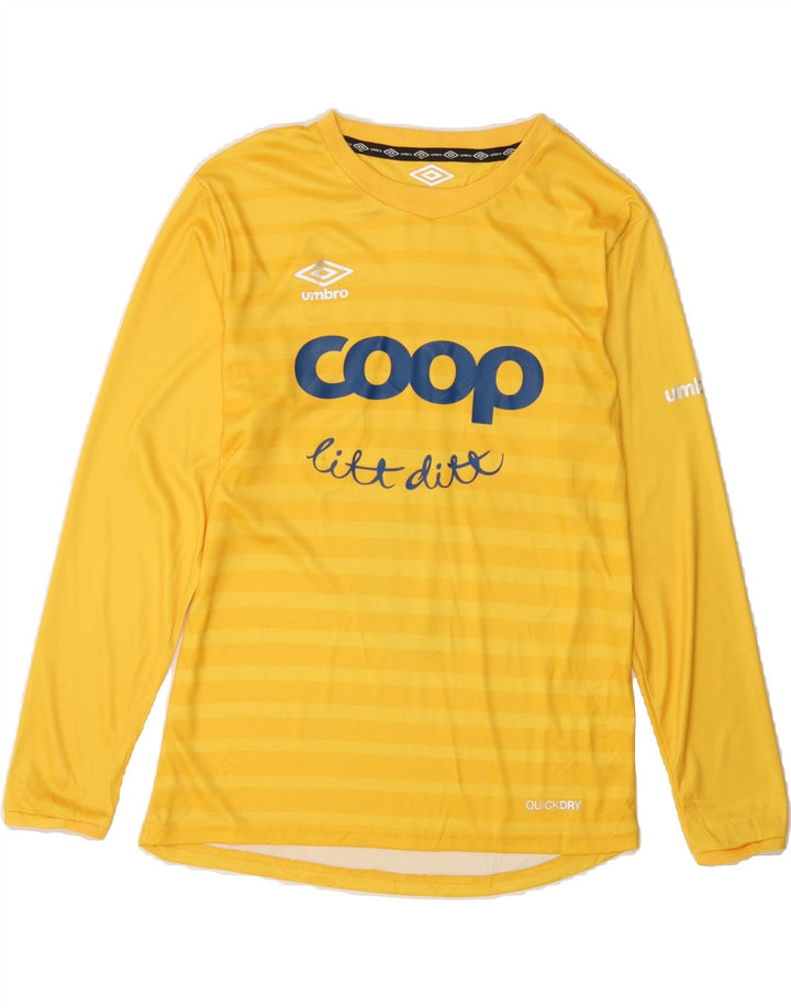 UMBRO Boys Graphic Top Long Sleeve 11-12 Years Yellow Striped Polyester Vintage Umbro and Second-Hand Umbro from Messina Hembry 