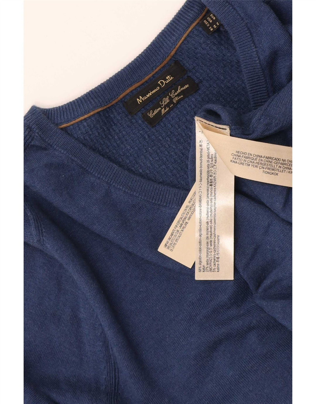 Massimo Dutti Maglione da uomo con scollo a V in cotone medio blu navy