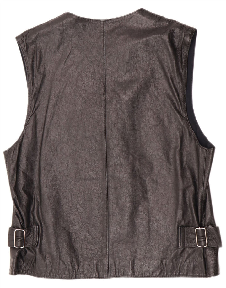 Gilet in pelle vintage da uomo UK 36 piccolo nero