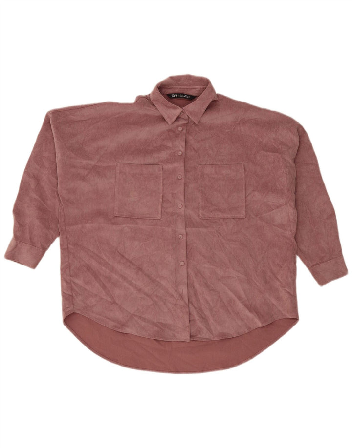Camicia da donna oversize in velluto a coste Zara UK 10 piccola in poliestere rosa