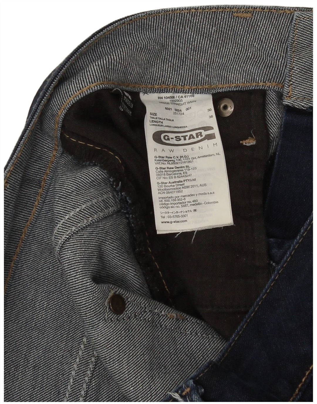 Jeans dritti da donna G-Star W30 L36 cotone blu navy