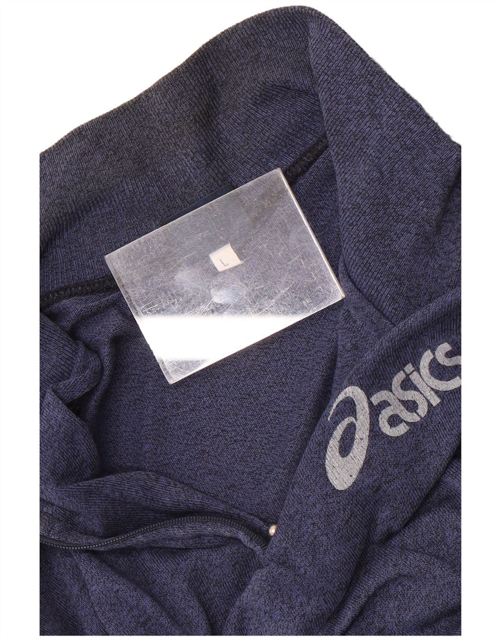 Felpa Asics da uomo con grafica con zip e collo, maglione grande, colore blu
