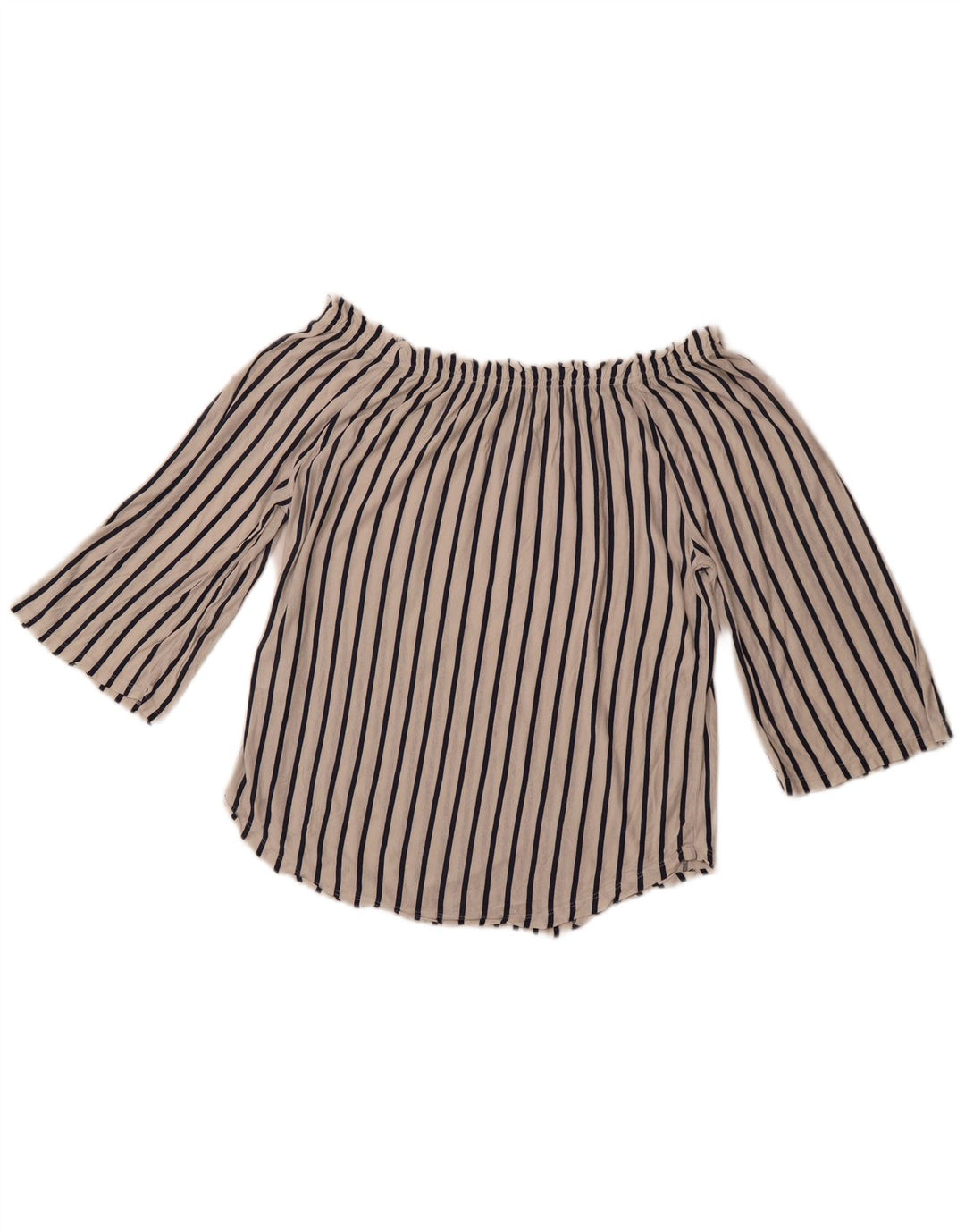 BENETTON Top da donna con spalle scoperte e maniche a 3/4 UK 14 a righe bianche medie