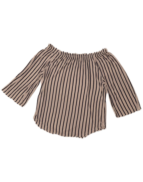 BENETTON Top da donna con spalle scoperte e maniche a 3/4 UK 14 a righe bianche medie