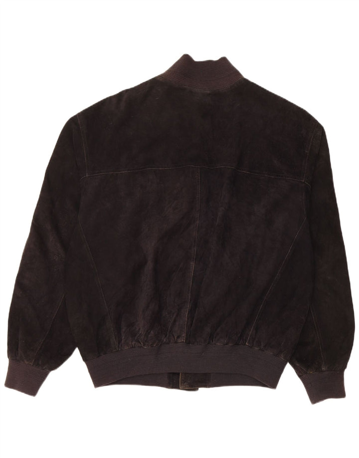 Giubbotto bomber vintage in pelle scamosciata da uomo IT 48 in pelle nera media