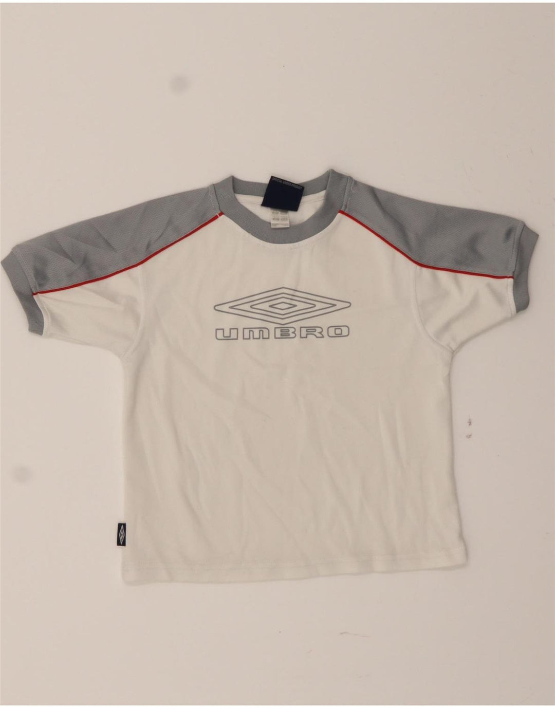 UMBRO Boys Graphic T-Shirt Top 6-7 Years White Colourblock Vintage Umbro and Second-Hand Umbro from Messina Hembry 