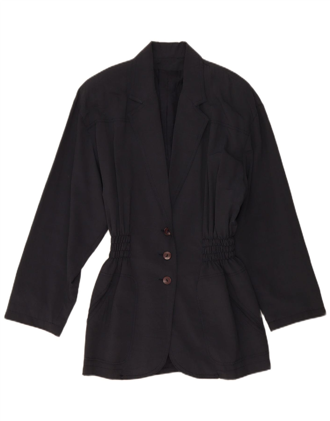 Giacca blazer lunga da donna vintage a 3 bottoni IT 44 blu navy medio