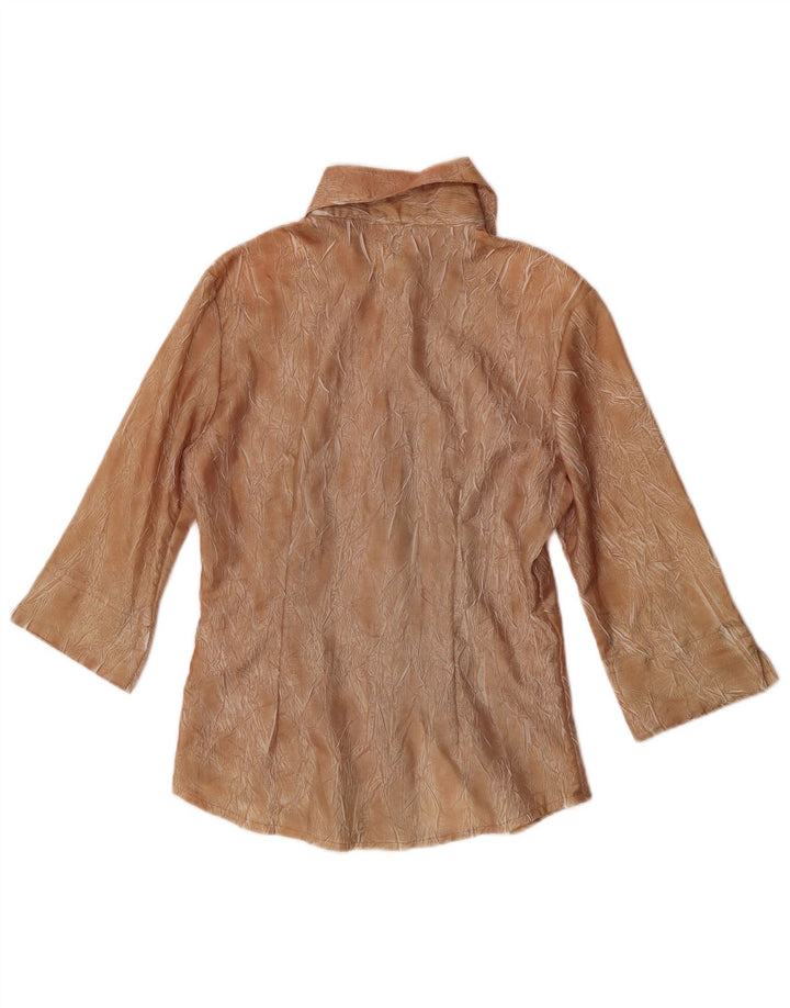Camicetta camicia a maniche a 3/4 con motivo astratto vintage da donna UK 10 piccola marrone