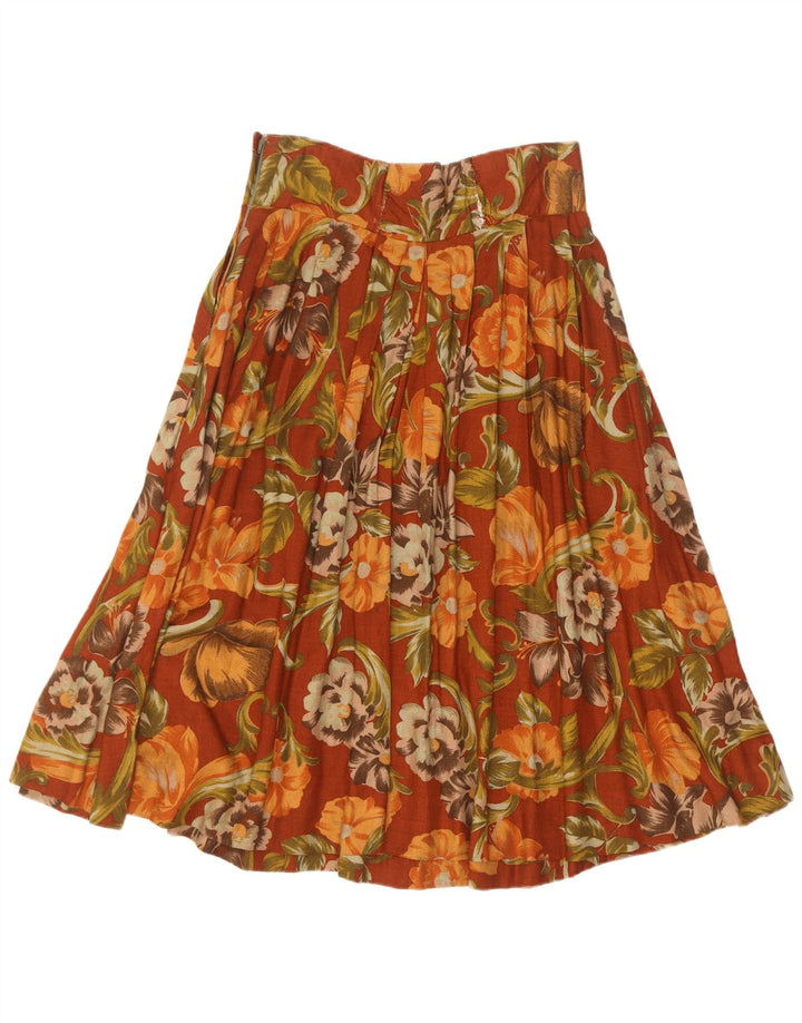 Gonna a pieghe vintage da donna IT 44 media W28 marrone floreale