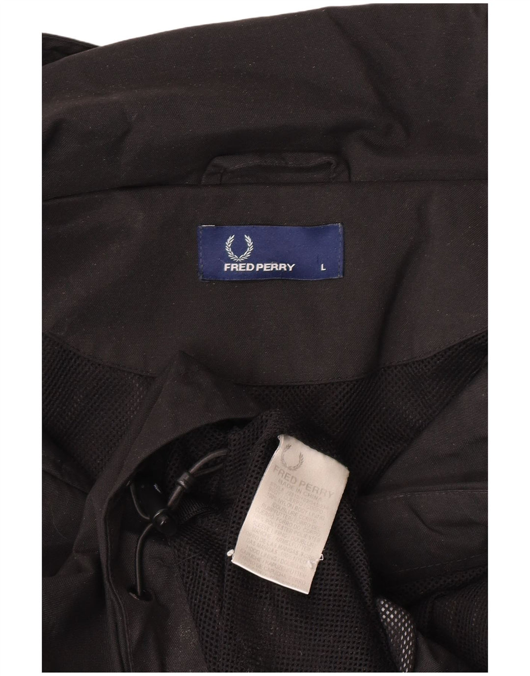 Giacca antipioggia oversize con cappuccio da donna Fred Perry UK 16 grande nylon nero