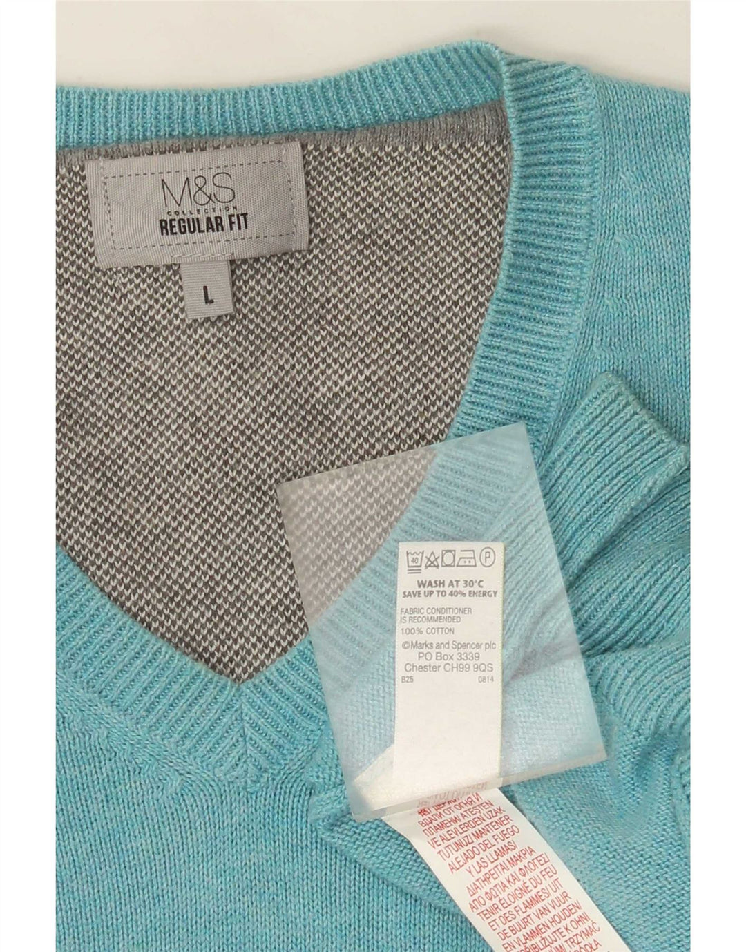 Maglione da uomo Marks & Spencer vestibilità regolare con scollo a V grande turchese