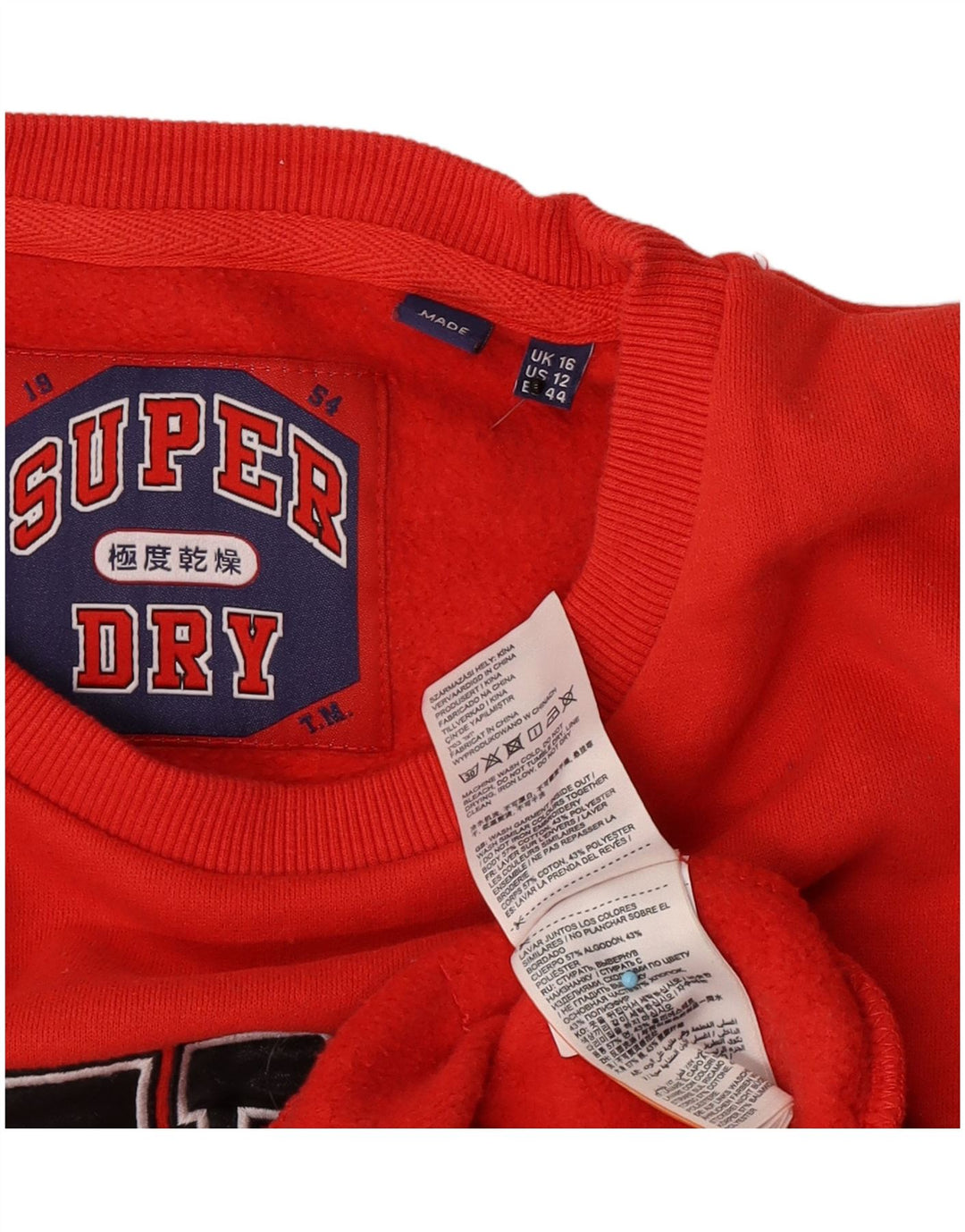 Felpa oversize con grafica da donna Superdry, maglione UK 16, grande, cotone rosso