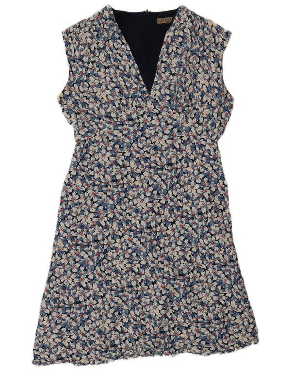 JIGSAW Abito da donna senza maniche a trapezio UK 14 Grande viscosa floreale blu