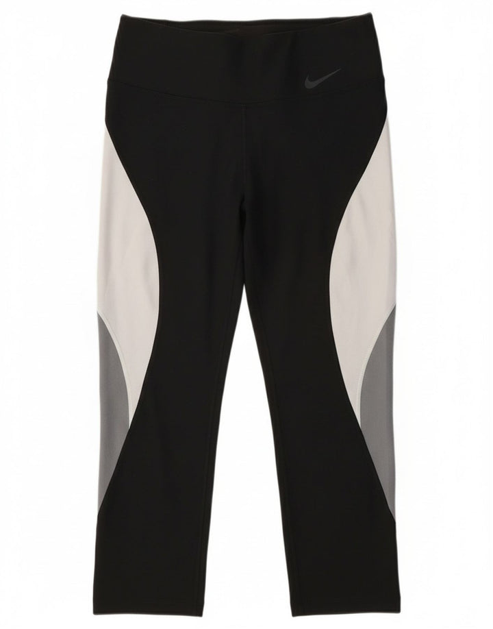 Leggings Nike Dri Fit Capri da donna UK 10 Small Nero Colourblock Poliestere