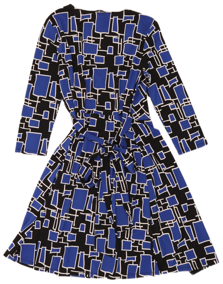 Abito Dkny da donna con maniche a 3/4, taglia unica, in poliestere geometrico blu
