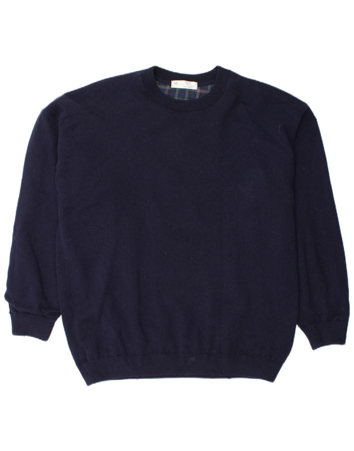 Maglione maglione girocollo da uomo Marks & Spencer grande blu navy in lana vergine