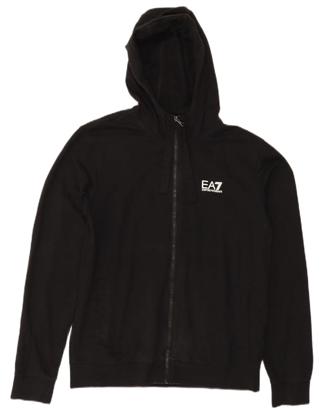 EMPORIO ARMANI Maglia con cappuccio e zip da donna UK 14 Medio Nero Cotone