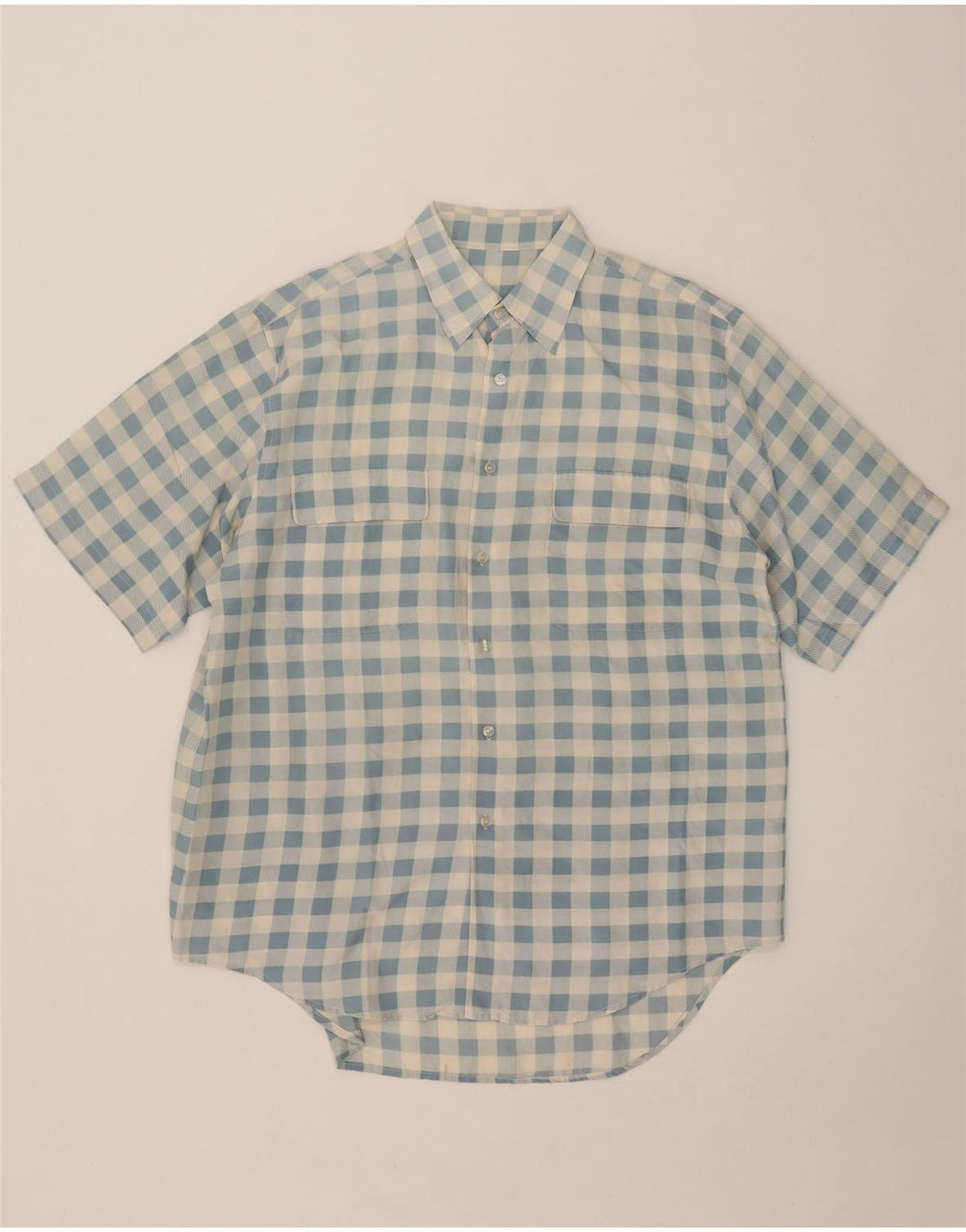 Camicia vintage da uomo a maniche corte a quadri blu grandi