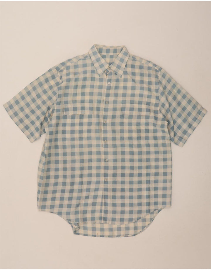 Camicia vintage da uomo a maniche corte a quadri blu grandi