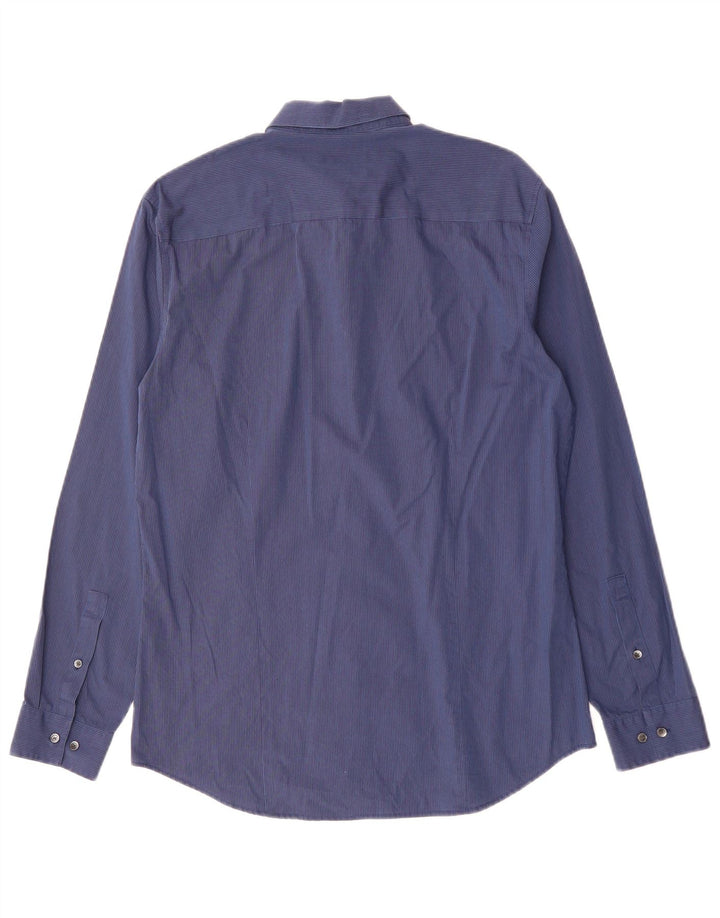 CALVIN KLEIN Camicia da uomo taglia 15 15 1/2 cotone gessato medio blu navy