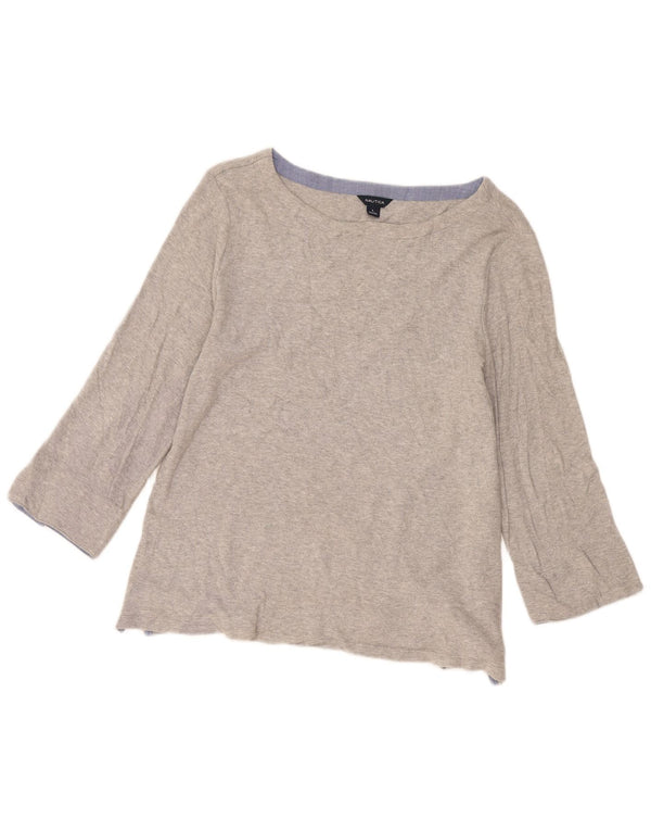 Top da donna Nautica manica 3/4 UK 16 grande cotone chiazzato grigio