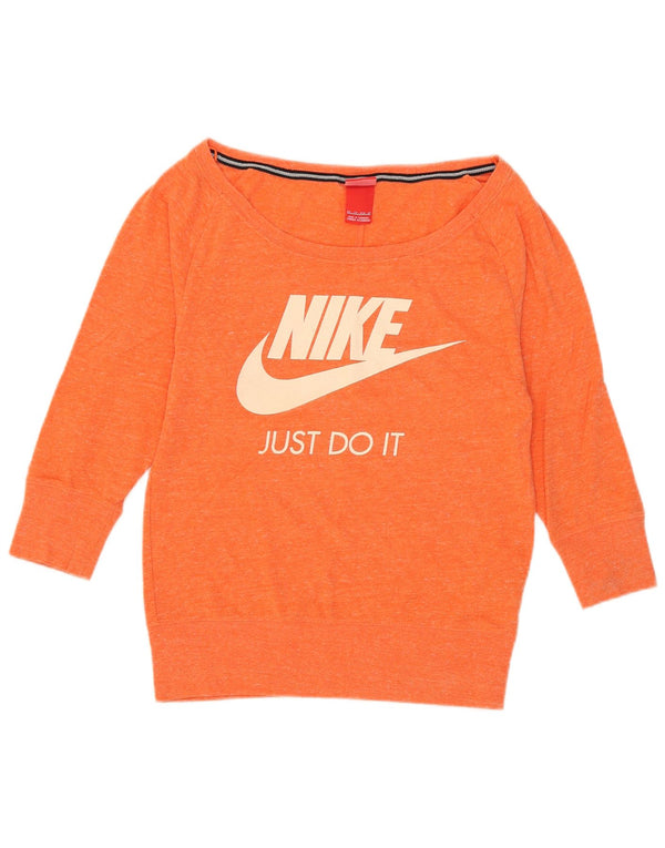 Felpa con maniche a 3/4 grafica Nike da donna UK 6 XS arancione chiazzata