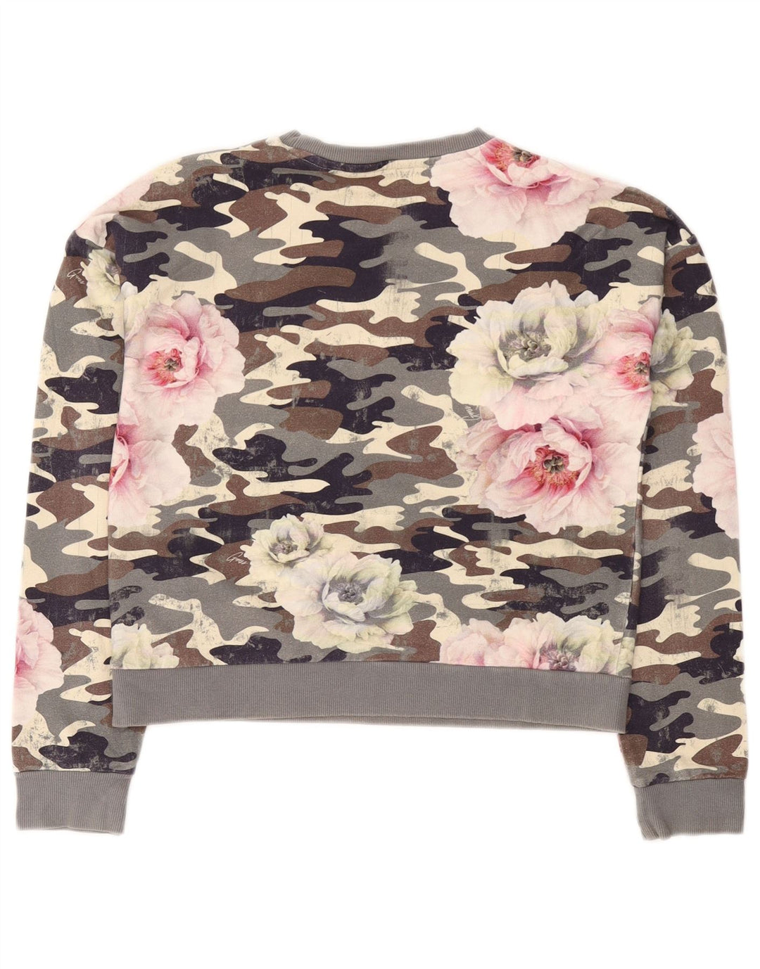 Felpa con grafica corta da donna GUESS UK 16 Large Grey Camouflage