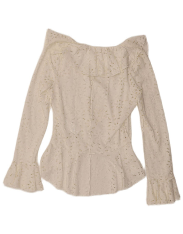 Desigual Donna Camicia Asimmetrica Camicetta UK 12 Cotone Bianco Medio