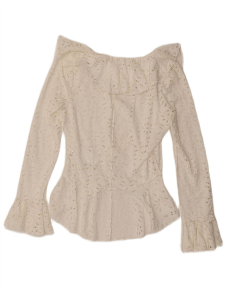 Desigual Donna Camicia Asimmetrica Camicetta UK 12 Cotone Bianco Medio