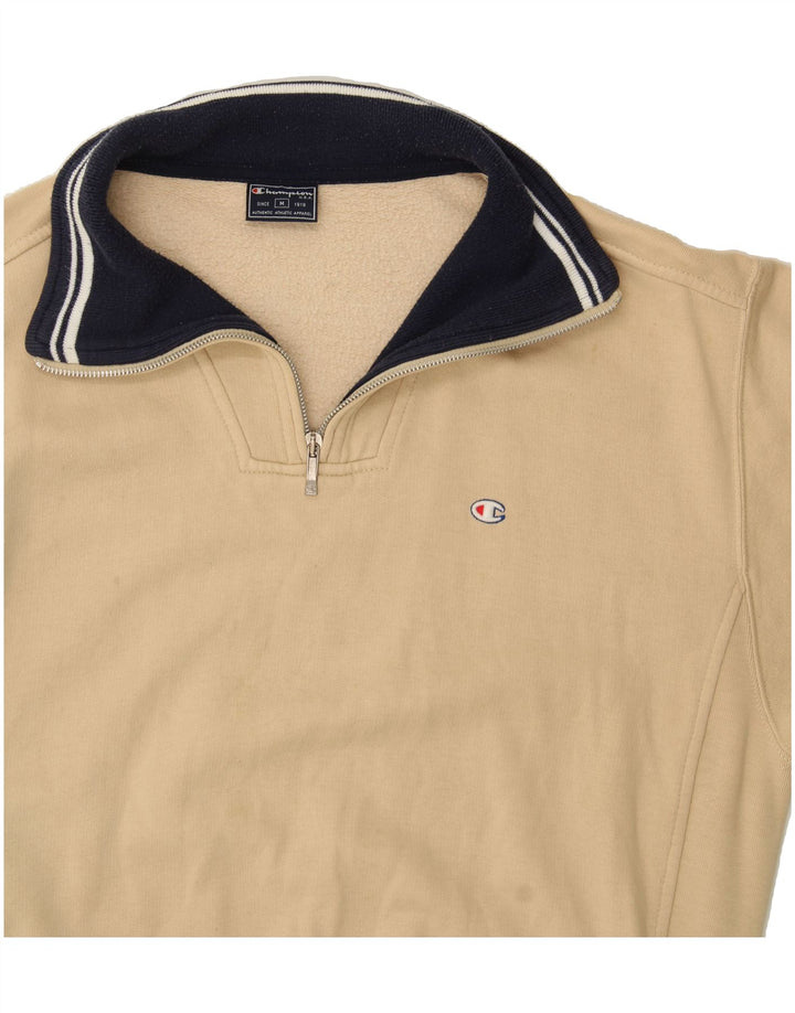 CHAMPION Mens Zip Neck Sweatshirt Jumper Medium Beige Cotton Vintage Champion and Second-Hand Champion from Messina Hembry 