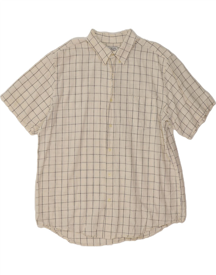 CHAPS Mens Short Sleeve Shirt 2XL White Check Linen Vintage Chaps and Second-Hand Chaps from Messina Hembry 