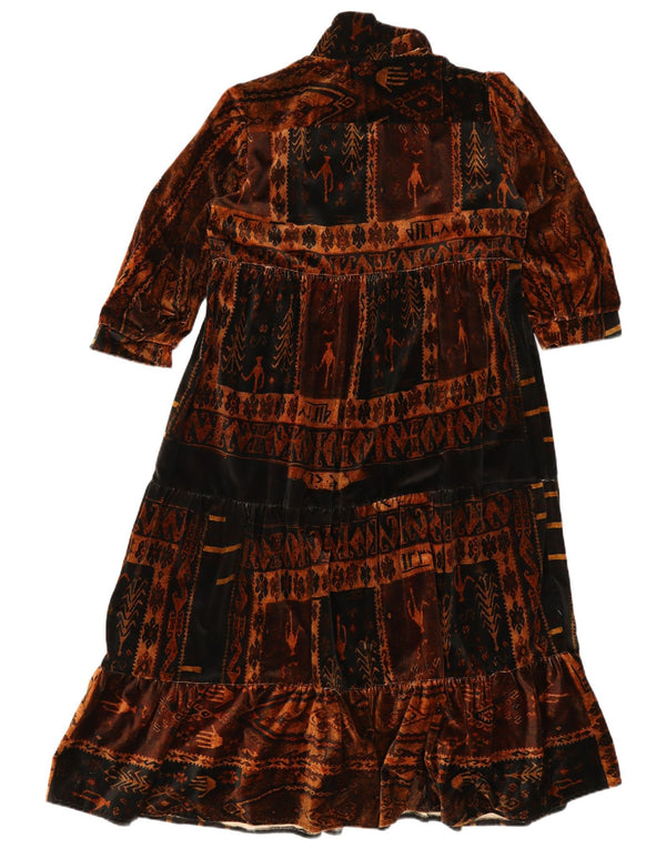 Abito a strati con maniche a 3/4 vintage da donna UK 12 Azteco marrone medio