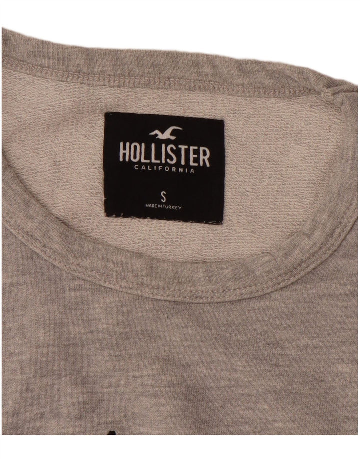 HOLLISTER Mens Graphic Top Long Sleeve Small Grey Flecked Cotton