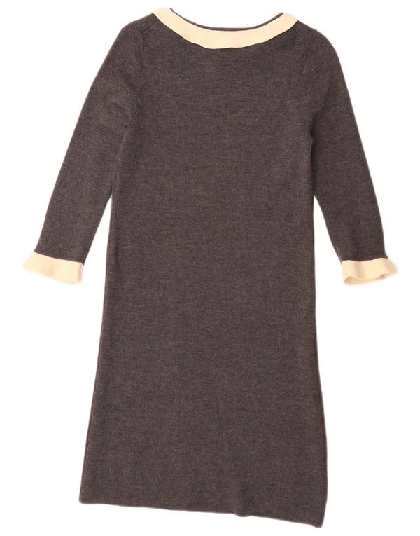 Abito maglione Jaeger da donna con maniche a 3/4 UK 10 piccolo in lana grigia