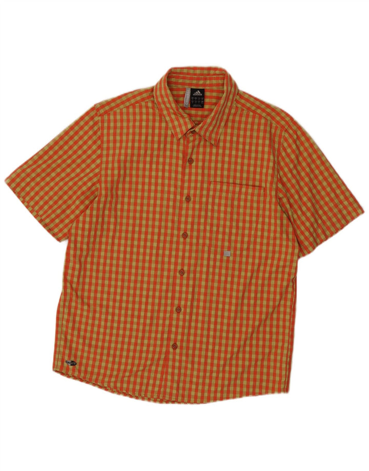 Maglia a maniche corte da uomo Adidas in poliestere a quadretti arancione medio
