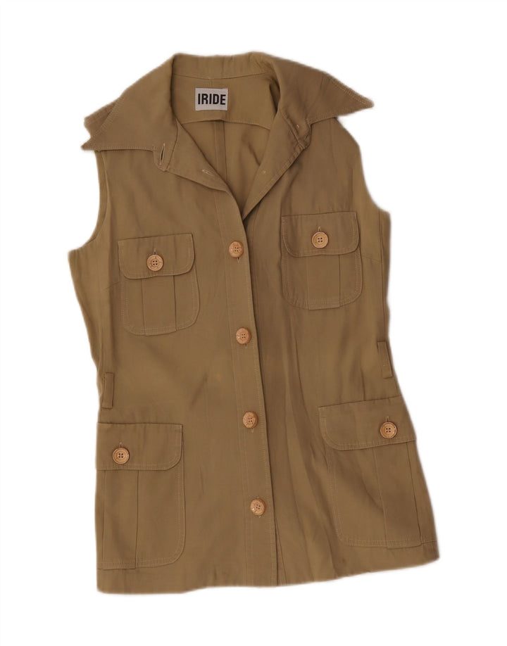 Gilet pratico da donna vintage UK 12 medio kaki