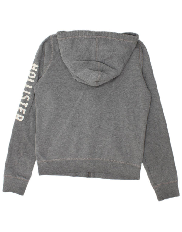 Felpa con cappuccio e zip grafica Hollister da donna UK 14 Large in cotone grigio