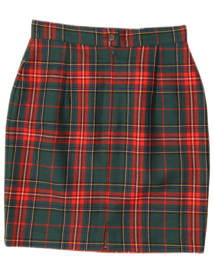 Gonna a tubino vintage da donna IT 42 media W28 lana scozzese verde