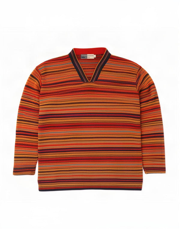 Maglione vintage da uomo con scollo a V, taglia unica, in cotone a righe multicolore