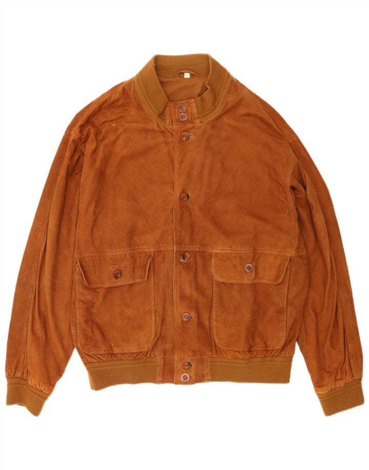 Giubbotto bomber in pelle scamosciata vintage da uomo UK 40 grande in pelle marrone