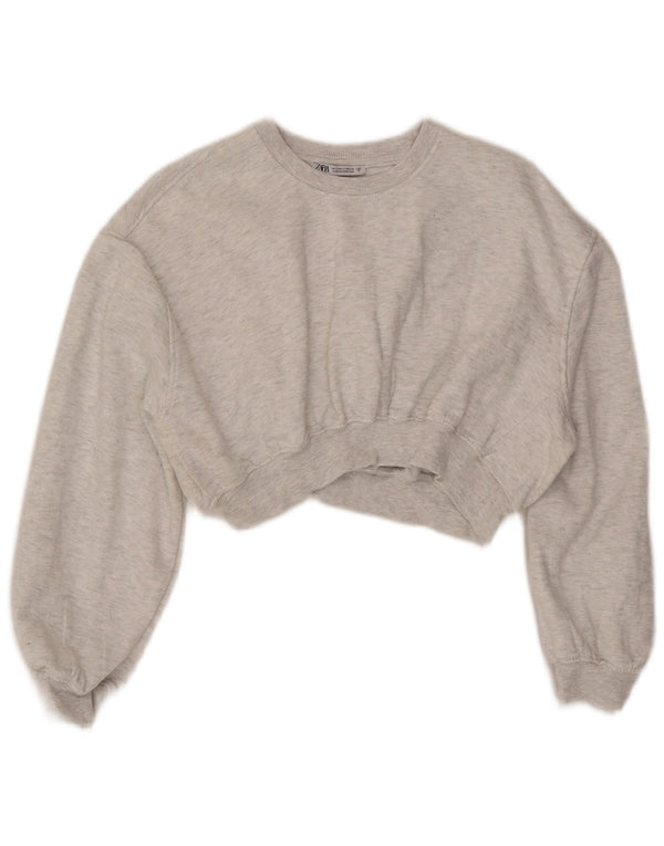 Felpa Zara da donna, vestibilità comoda, corta, taglia UK 10, piccola, grigia screziata