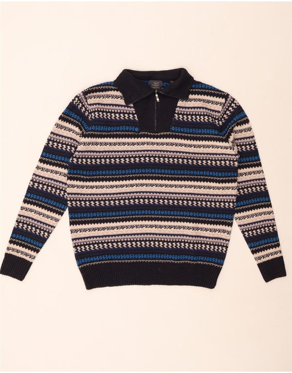 VINTAGE Maglione da uomo con zip e collo in acrilico a righe multicolori medie