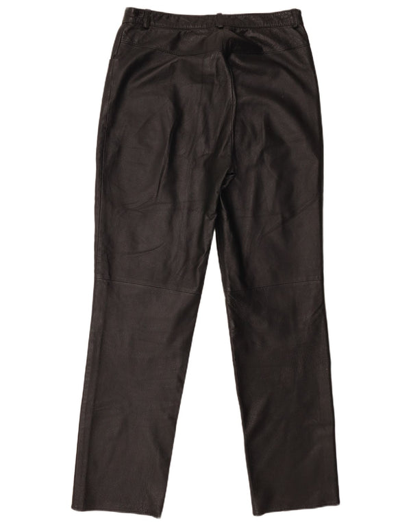 Pantaloni dritti in pelle da donna vintage UK 16 grandi W30 L31 in pelle nera