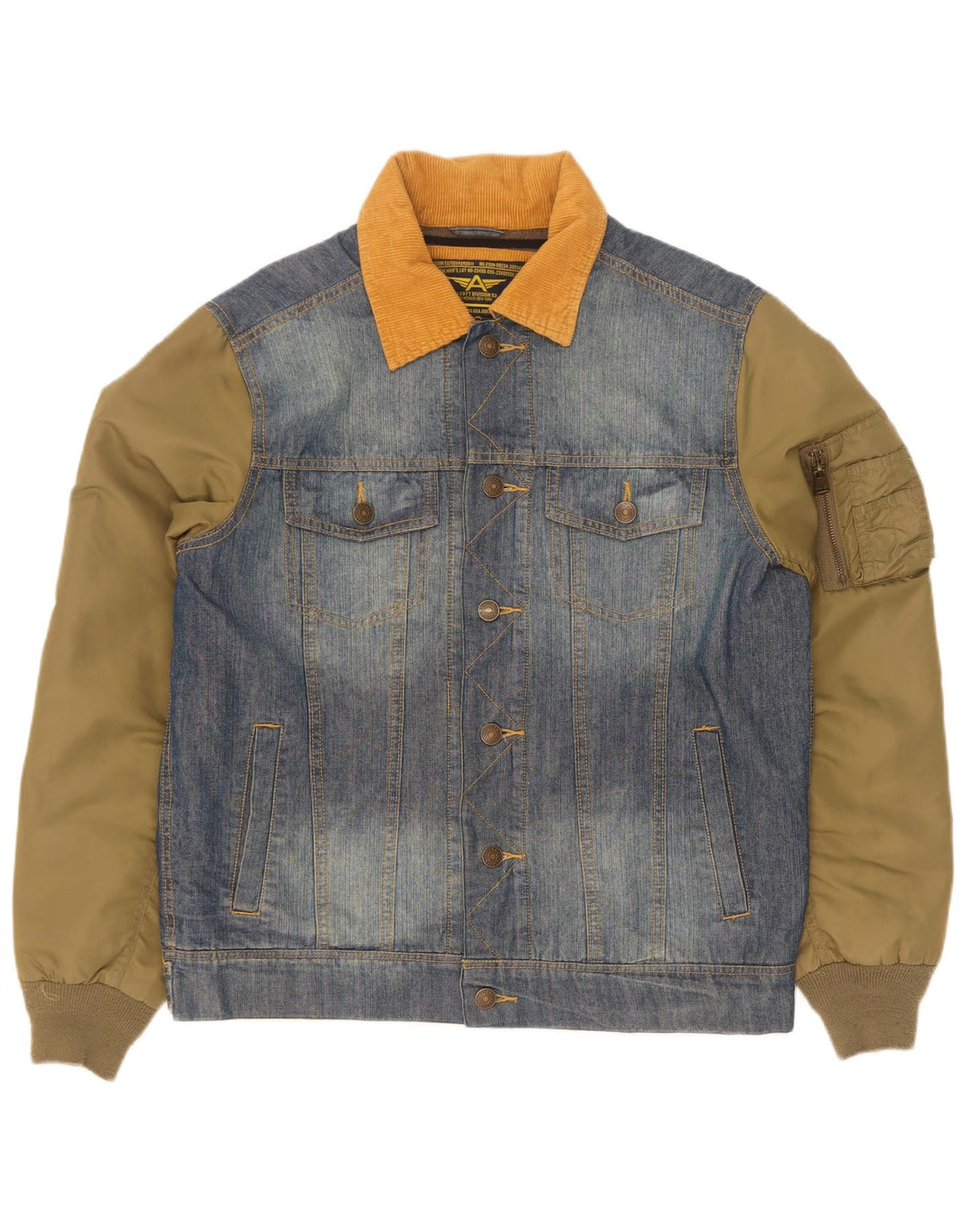Giacca da aviatore da volo da uomo in denim Alcott UK 40 grande cotone color block blu
