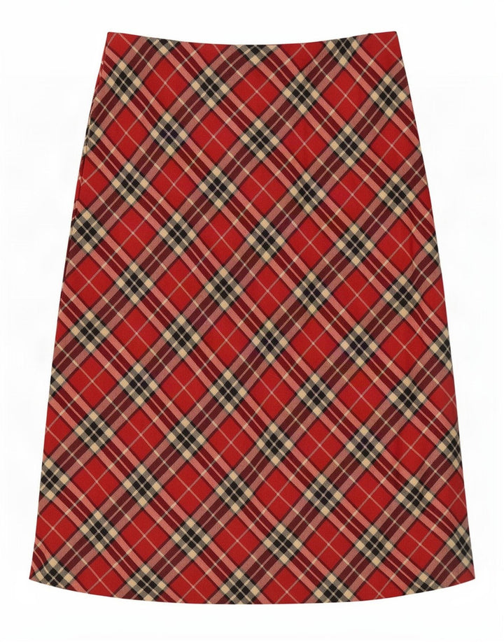 Gonna longuette da donna vintage IT 46 grande W32 lana vergine scozzese rossa