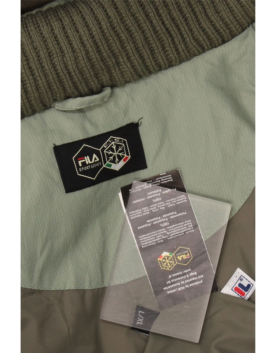 Giacca imbottita con cappuccio Fila da uomo UK 40 Large Verde Poliammide